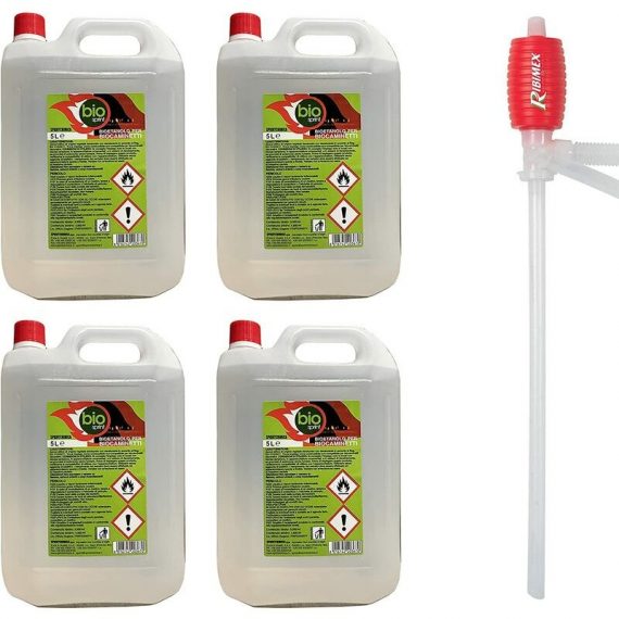 4X5Lt Bioetanolo Combustibile Liquido Ecologico Naturale Inodore Camino + Pompa Manuale Omaggio KEMIPOL 7427250891777 7427250891777