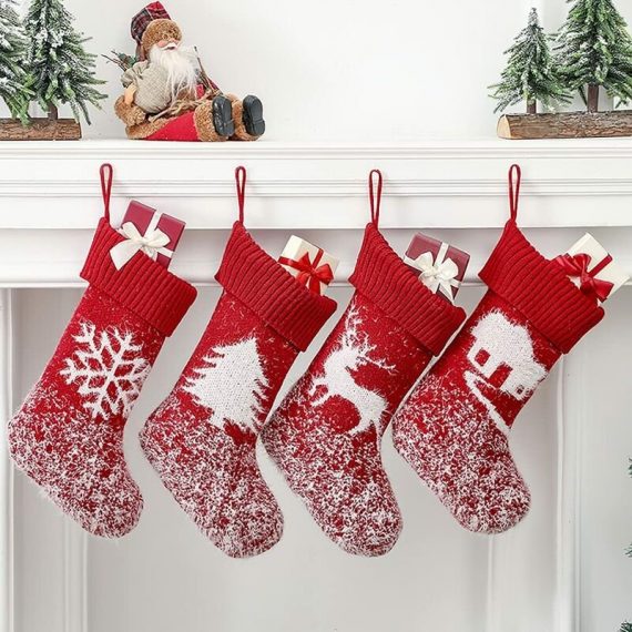 4 pezzi di sacchetti regalo di Natale, grandi calzini natalizi, calzini da camino, decorazioni per feste di Natale in famiglia, sacchetti per REGALO 9784267164538 RBD016117lc