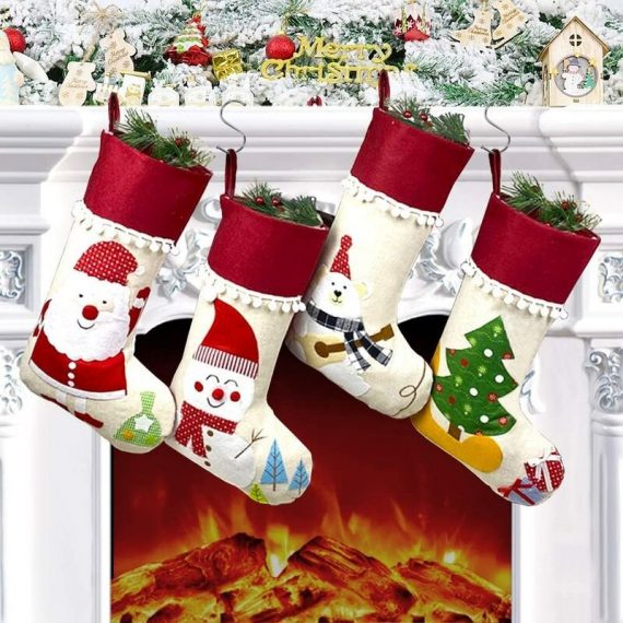 4 grandi calzini natalizi appesi, sacchetto con decorazione albero di Natale cartone animato, sacchetto di caramelle per esposizione camino REGALO 9784267164484 RBD016112lc