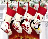 Espositore per camino a 4 pezzi Sacchetto di caramelle Sacchetto di Natale, cartone animato pupazzo di neve di Natale Babbo Natale, decorazioni REGALO 9784267164439 RBD016107lc