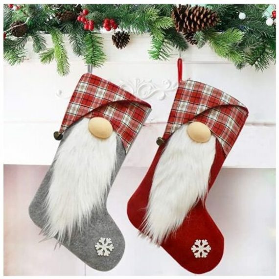 2 grandi calzini di Natale che appendono il sacchetto di Babbo Natale, il sacchetto di caramelle dell'albero del camino della decorazione di Natale REGALO 9784267164545 RBD016118lc
