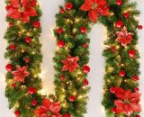 Perle Rareit - Ghirlanda di Natale, 2,7 m Scale per camino Decorate con lucine Luci a led Ornamento Ghirlanda di Natale per la decorazione (rosso) PERLE RAREIT 9349843162287 YBD012568YYW