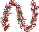 Ghirlanda di Natale con bacche rosse da 6 piedi, ghirlanda di piante artificiali con bacche rosse e steli di abete rosso per la mensola del camino THSINDE 9089663865660 9089663865660