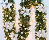 Ghirlanda per albero di Natale 270 cm, ghirlanda per albero di Natale artificiale decorata con luci a LED per camino scala porta albero di Natale THSINDE 9360953901610 9360953901610